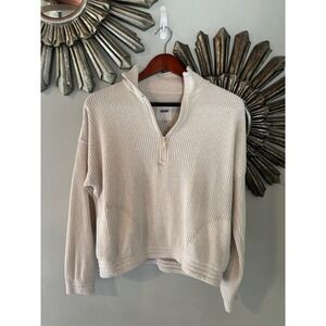 Aerie Waffle Knit Quarter Zip Pullover Cozy Minimalist Size S